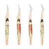 Pinzas Ultra-Afiladas para Extensiones de Pestañas, Pinzas para Cuentas, Pinzas Tradicionales de Alta Precisión Tratadas con Calor, Pinzas Doradas con Forma de Pluma, Pinzas para Pegatinas de Paisaje
