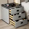 Mesa de Cabeceira Inteligente com Cofre Integrado, Armário de Armazenamento Lacado Moderno Minimalista, Carregamento Sem Fio, Luz com Sensor, Bluetooth
