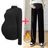 Ropa de moda para mujeres embarazadas primavera otoño invierno conjunto de dos piezas pantalones abdominales ajustables para mujeres embarazadas color sólido terciopelo cálido camisa base traje