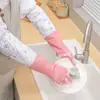 Luvas de borracha de inverno femininas para cozinha, com forro de fleece, duráveis, à prova d'água, para lavar roupas, limpeza doméstica e lavar louça, modelo longo