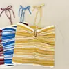 Top Tubo Listrado Colorido de Lã com Design de Colete Interno Senso de Design Pequeno Popular Celebridade da Internet ins Moda Roupa Externa Alça Feminina Verão