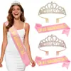 Cinta de Seda y Satén para Cumpleaños de Damas Europeas y Americanas, Cinturón Ceremonial, Correa para el Hombro, Diadema de Corona con Pedrería de Cumpleaños, Accesorios para el Cabello de Fiesta