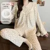 Pijama nuevo de otoño e invierno, de algodón, con mangas largas, acolchado, hipoalergénico, cuello redondo, conjunto de dos piezas de ropa para el hogar de corte holgado para mujer, a la moda, se puede usar fuera