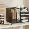 Estante de escritorio para archivos, estante multifuncional de oficina para archivos, estante de escritorio multicapa compartimentado para almacenamiento de documentos, estante organizador de libros