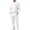 Conjunto esportivo casual de malha jacquard texturizada waffle liso para outono e inverno, masculino, europeu e americano, a pronta entrega