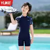 Traje de baño de una pieza para niños Manga corta Verano Nuevo Niños Talla Mediana y Grande Dibujos Animados Protección Solar Entrenamiento Aguas Termales Secado Rápido