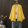 Otoño 2024 Top Fresco Pequeño Estampado de Lunares Cuello Camisero Cuello en V Dobladillo con Cordón Holgado Bolsillo Grande Chaqueta de Algodón