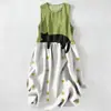 Vestido Casual de Algodão Puro com Estampa Digital Nova, Gola Redonda, Sem Mangas, Comprimento Médio, Para Mulheres, Verão na Praia