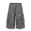 Bermuda de Trabalho Patchwork Desgastada Estilo Americano para Homens, Novo Estilo High-Street de Verão, Calça Cropped Casual Fresca e Solta