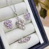 Set de Aretes, Anillo y Colgante de Perlas de Agua Dulce Natural Color Uva Morada con Diseño de Circonita Aurora, Lujo Ligero S925 al por Mayor
