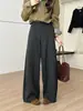 Pantalones de Pierna Ancha Cortados a Tijera con Mezcla de Lana y Acetato, Estilo Retro Holgado, Otoño Invierno, Estilo Perezoso, Casual Adelgazantes
