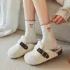 Calcetines para Mujer Calcetines de Caña Media con Borde de Oreja de Madera Otoño Lindos Dibujos Animados Hilo de Punto Combinación Perfecta Encaje Lazo Calcetines de Estudiante Tendencia