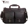 Bolsa para Laptop de Couro Genuíno de Camada Superior de Couro Bovino Feita Sob Medida pelo Fabricante, Maleta de Ombro Retro de Negócios para Escritório em Couro Crazy Horse