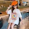 Camiseta de Algodão de Verão para Meninas 2023 Novo Estilo para Crianças Mais Velhas, Blusa Solta de Comprimento Médio com Mangas Curtas para o Verão