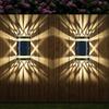 Lámpara de pared emisora de luz arriba y abajo de 6 LED alimentada por energía solar, lámpara para valla de jardín exterior, luz nocturna impermeable de 4 LED para patio, superbrillante