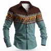 Camisa de Manga Larga para Hombre de Primavera y Otoño Nueva de Amazon Transfronteriza Estilo Vaquero Occidental Estampado Digital Casual Cuello Campana