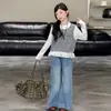 Conjunto de Roupa para Meninas Primavera e Outono 2026 Novo Casual Estilo Coreano Conjunto de Duas Peças com Blusa e Jeans para Meninas, Tendência Transfronteiriça