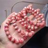 Pulsera de cuentas redondas de piedra roja argentina natural con textura de salsa de cerdo, color rojizo, fina, roja y blanca, para mujer