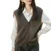 Chaleco sin mangas de lana cachemir, top de forro polar de punto para invierno, cárdigan, chaleco de otoño para mujer, nuevo diseño de cuello en V
