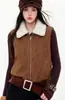 Chaleco con Cuello de Piel Estilo Retro Americano 2738 para Mujer, Chaqueta Corta sin Mangas con Cremallera Estilo Motociclista