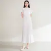 Vestido de Verano de Alta Gama con Plisado Resistente, Corte Holgado para Mujeres de Tallas Grandes, Vestido Largo Elegante y Rejuvenecedor, Vestido Largo Plisado