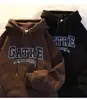 Moletom com Capuz Americano Pesado Masculino Outono e Inverno Forrado com Lã Espessado Solto Oversize Casal Casual Jaqueta Esportiva