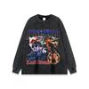 Impressão de personagens de hip hop rap de rua europeu e americano lavado velho manga curta homens e mulheres retrô manga comprida fundo camiseta moda