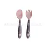 Juego de Cuchara y Tenedor de Entrenamiento para Bebés Aprendiendo a Comer, Vajilla Infantil para el Hogar, Juego de Regalo con Cabeza Inclinada y Cabeza Curva, Tenedor y Cuchara para Bebé