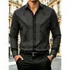 2026 Nova Camisa de Moda Estampada Geométrica Transfronteiriça de Manga Longa de Luxo Leve Camisa Masculina