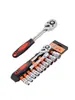 Juego Combinado de Llave de Carraca y Vasos Rápida Hexagonal Exterior Multifuncional Herramienta de Reparación de Automóviles Estuche Llave de Vaso