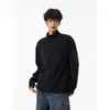 Camisa Básica Masculina de Veludo Dupla Face com Gola Alta Meia-Boca para Outono e Inverno Americano Desconstruído Costura Quadrada Manga Longa