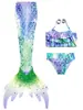 Traje de Baño de Sirena para Niña Seleccionado Cuidadosamente Conjunto de Tres Piezas Traje de Baño con Cola de Sirena Secado Rápido Alta Elasticidad Superventas Transfronterizo