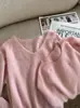 Suéter cardigan de punto redondo/cuello en V cepillado de seda-cachemira-lana para mujer, 26 tops de punto coloridos otoño-invierno
