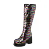 Sapatos Chengdu 2025 Estilo Exportação Moda Botas Femininas Lantejoulas Solado Grosso Tamanho Grande Confortáveis Zíper Interno