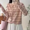Nuevo Cardigan de Punto de Estilo Coreano de Moda con Diseño de Rayas Contrastantes, Cuello Redondo Holgado, Estilo Occidental de Doble Botonadura para Primavera y Otoño