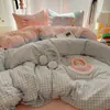 Juego de ropa de cama de Clase A de cuatro piezas, algodón puro lavado, nuevo diseño de dibujos animados 2025, sábana y funda de edredón, juego de tres piezas para dormitorio de estudiante 4