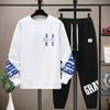 Traje Casual para Homens na Primavera e Outono, Adolescentes e Estudantes, Moletom Bordado de Gola Redonda, Calças Esportivas, um Conjunto Completo de Roupas Descoladas e Bonitas