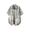 Camisa de Cuadros Estampada de Manga Corta Estilo Retro Japonés Jianheng para Hombres y Mujeres, Casual de Verano Holgada Estilo Bf Bloque de Color Camisa de Pareja