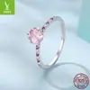 Yinziyun Original s925 Plata Pura Pendientes de Flor de Cerezo Rosa Anillo Juego de Joyería Anillo y Pendientes Suaves y Dulces