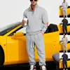Conjunto de Sudadera Henry de Cuello Alto Texturizada Pesada Holgada de Otoño e Invierno Europeo y Americano para Hombre con Pantalones Casuales