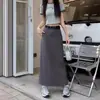 Falda Midi de Traje A-line con Abertura para Mujer Verano Nueva Cintura Alta Negra Adelgazante Ajustada Falda de Largo Medio Falda Gris