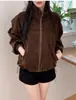 Chaqueta de pana nueva de otoño coreana, suelta, con solapa y cremallera