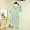 Nuevo vestido fino de modal con volantes y cuello en V para mujer en verano, vestido largo holgado de talla grande para casa, camiseta pijama
