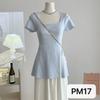 Camiseta Casual de Color Sólido con Abertura y Cuello Cuadrado de Manga Corta Estilo Coreano para Mujer, Nuevo Top de Moda Dulce para el Trabajo de Verano Fábrica
