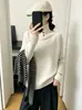 Design Outono/Inverno Botão Manga Longa Gola Alta Suéter Tricô Feminino 2026 Novo Solto Camada Base Suéter Grosso Top
