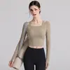 Venta al por mayor de ropa de yoga transfronteriza: Blusas de manga larga para mujer para primavera, verano y otoño, diseñadas para estilizar y adecuadas para Pilates y fitness, disponibles para envío directo