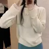 Suéter de encaje de alta gama para otoño e invierno con mangas largas, jersey de cuello asimétrico para mujer, nuevo top de punto holgado