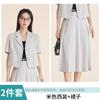 Traje Curto de Manga Curta Fino de Verão Roupa de Negócios Saia Plissada de Comprimento Médio Traje de Duas Peças terno Mulheres