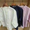 Estilo Japonés 2026 Primavera/Verano Nuevo Lino Mezcla Cuello Alto Manga Tres Cuartos Camisa Blusa de Botones Solos Top para Mujer 483873