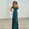 Amazon 2025 Verano Nueva Moda Sexy Vestido Slim con Escote Asimétrico, Abertura, Color Sólido, Fruncido, Vestido Largo sin Mangas